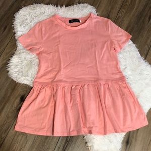 NIB Womens Pleated Peplum Short Sleeve Shirt